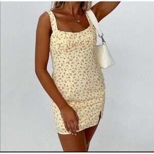 Princess Polly‎ Freya Mini Dress Yellow Flowered Sundress milkmaid cottage Sz 8